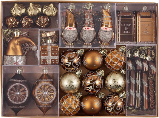 Valery Madelyn Christmas Tree Ornaments Set, 100ct Bronze Copper Brown and Gold Shatterproof Christmas Tree Decorations Bulk, Luxury Hanging Ball Ornaments for Xmas Holiday Party Decor
