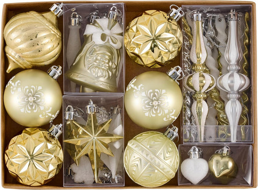Valery Madelyn Ornaments for Christmas Trees, 50ct White and Gold Shatterproof Christmas Tree Decorations, Luxury Hanging Ball Ornaments Bulk for Xmas Holiday Party Decor