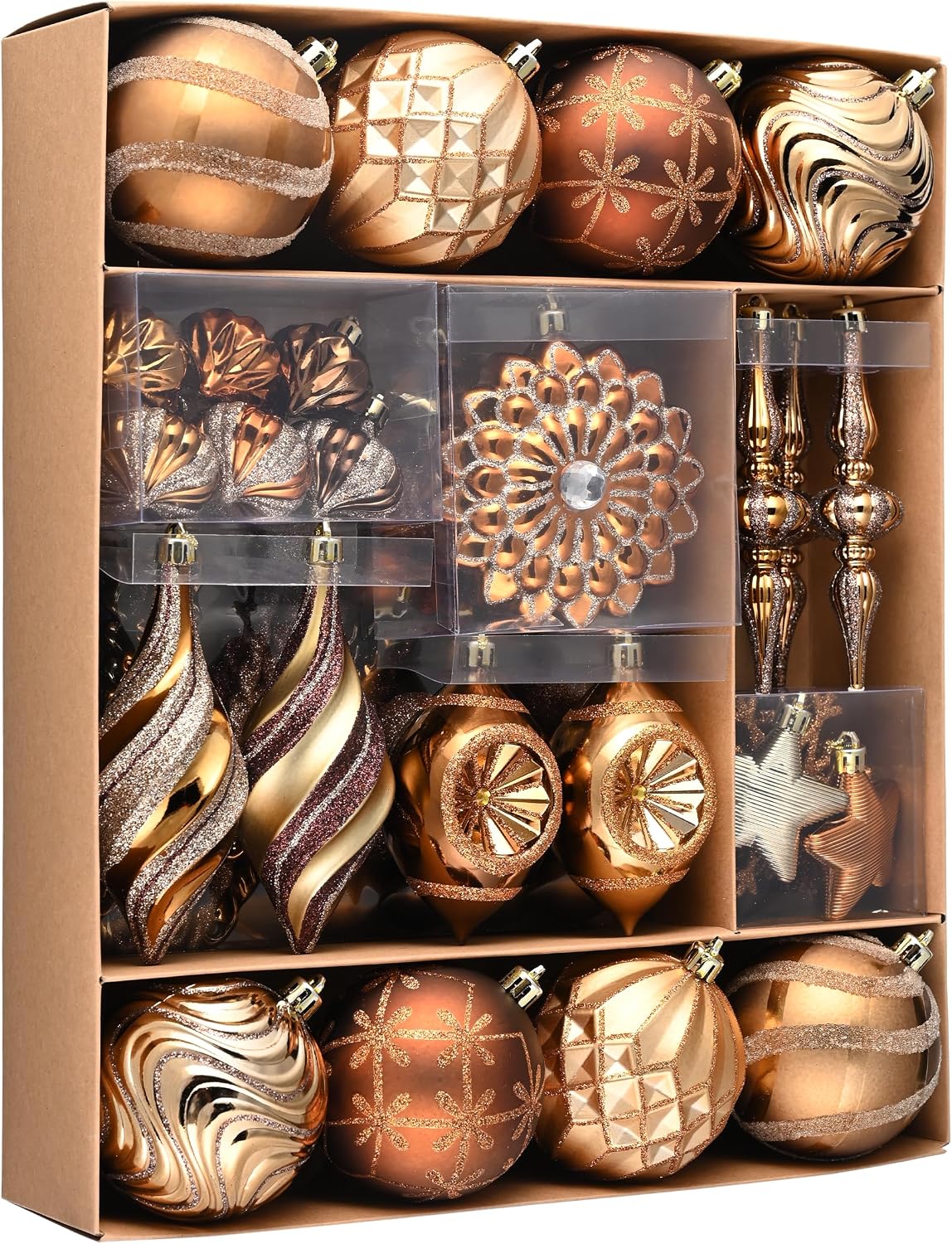 Valery Madelyn 80ct Christmas Tree Decorations Ball Ornaments Set Bronze Copper and Gold Shatterproof Christmas Tree Decorations Bulk, Luxury Hanging Ball Ornaments for Xmas Holiday Decor