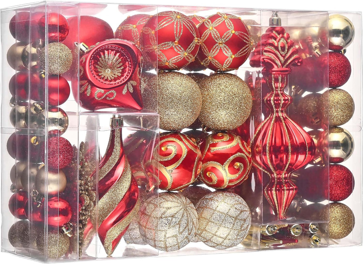 Valery Madelyn 100ct Christmas Tree Decorations Ball Ornaments Set Red and Gold Shatterproof Christmas Tree Decorations, Luxury Hanging Ball Ornaments Bulk for Xmas Holiday Party Decor