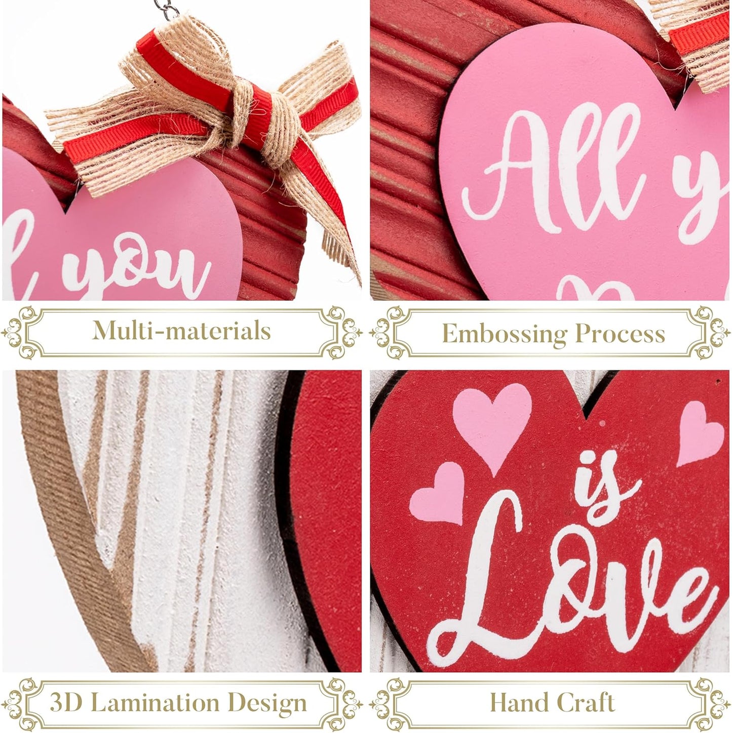 Valery Madelyn Valentines Day Decorations, Valentines Wall Decor, Heart Decor, Wooden Wreath for Front Door, Romantic Decorations for Home Galentines Day Proposal Wedding Anniversary, 12 inch