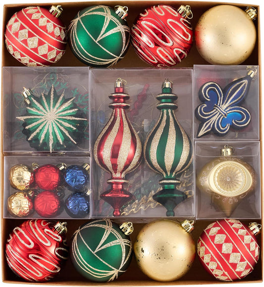 Valery Madelyn Fall Ornaments for Christmas Trees, 60ct Red Green Blue and Gold Shatterproof Christmas Tree Decorations, Luxury Hanging Ball Ornaments Bulk for Thanksgiving Autumn Harvest Decor