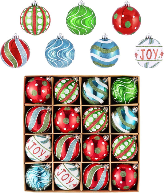 Valery Madelyn Christmas Ornaments Set, 16ct Colorful Red Green Blue Shatterproof Christmas Tree Decorations Ball Ornaments Bulk, 2.36 Inch Hanging Ornaments for Xmas Trees Holiday Party Decor