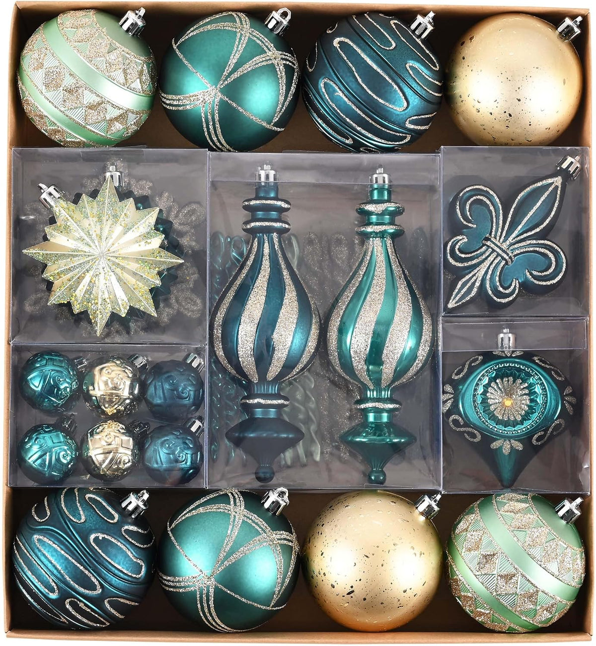 Valery Madelyn 60ct Christmas Tree Decorations Ball Ornaments Set Navy Blue Green and Gold Shatterproof Christmas Tree Decorations, Luxury Hanging Ornaments Bulk for Xmas Holiday Party Decor