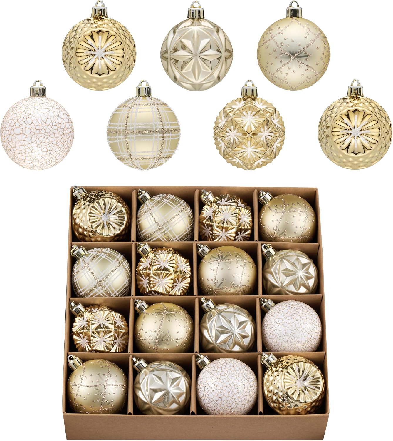 Valery Madelyn 16ct Christmas Tree Decorations Ball Ornaments 2 Inches White and Gold Shatterproof Christmas Tree Decorations, Luxury Hanging Ornaments for Xmas Holiday Party Decor