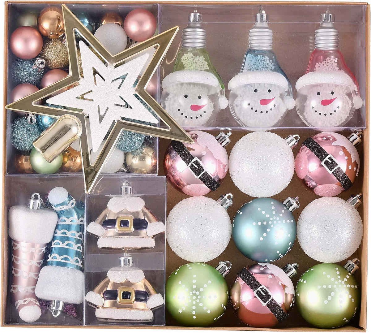 Valery Madelyn 70ct Christmas Ball Ornaments Tree Decorations Set Candyland Macaron Pastel Shatterproof Hanging Ornaments, Variety Xmas Tree Bulk Indoor Holiday Party Decor