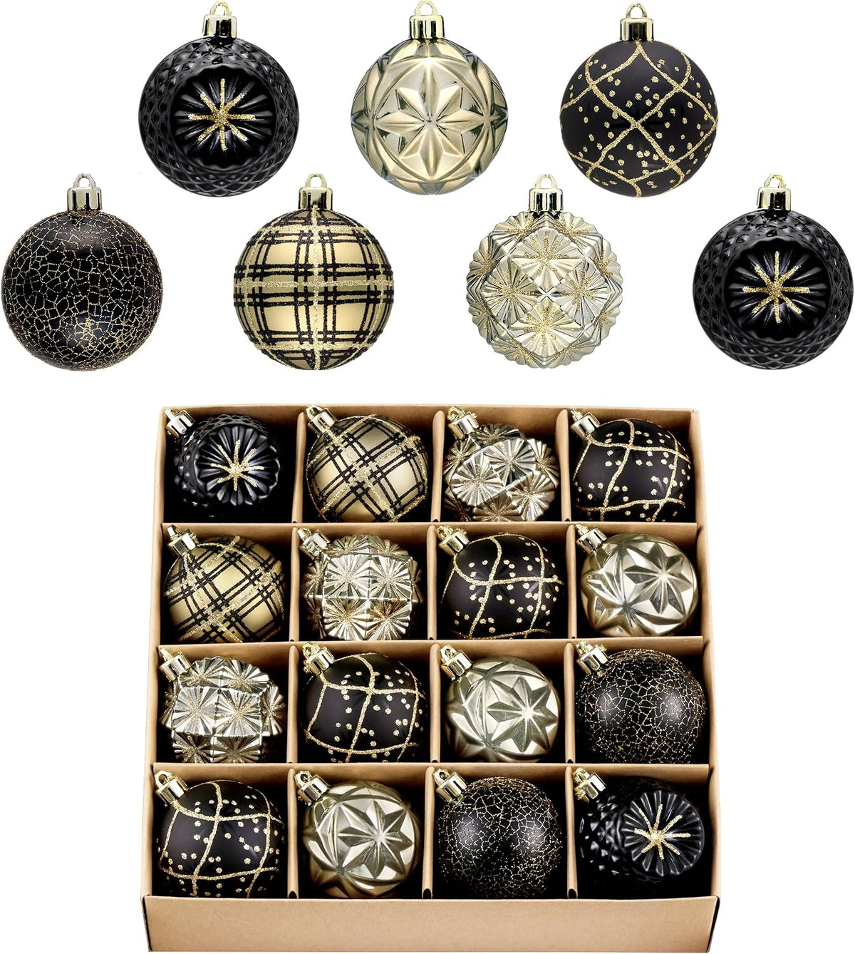 Valery Madelyn 16ct Christmas Tree Decorations Ball Ornaments 2 Inches Black and Gold Shatterproof Christmas Tree Decorations, Luxury Hanging Ornaments for Xmas Holiday Party Decor