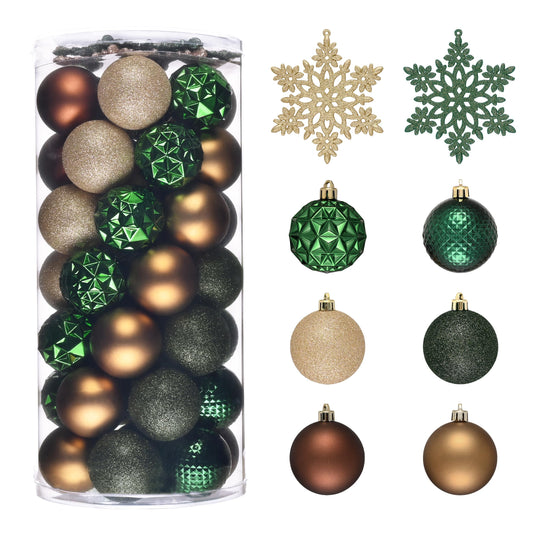 Valery Madelyn Christmas Tree Decorations Ornament Set for Fall Halloween, 50ct 2.36 Inches Green Brown and Gold Shatterproof Christmas Ball Ornaments Hanging Xmas Holiday Party Decor
