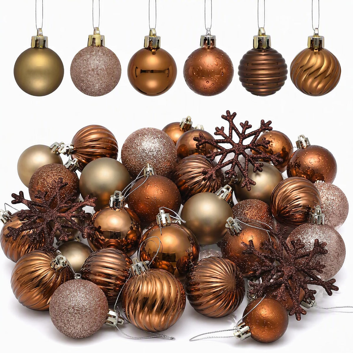 Valery Madelyn 36ct Mini Christmas Ball Ornaments Tree Decorations Set 1.18" Bronze Copper Brown Gold Shatterproof Hanging Ornaments Bulk for Fall Thanksgiving Autumn Xmas Holiday Party Decor