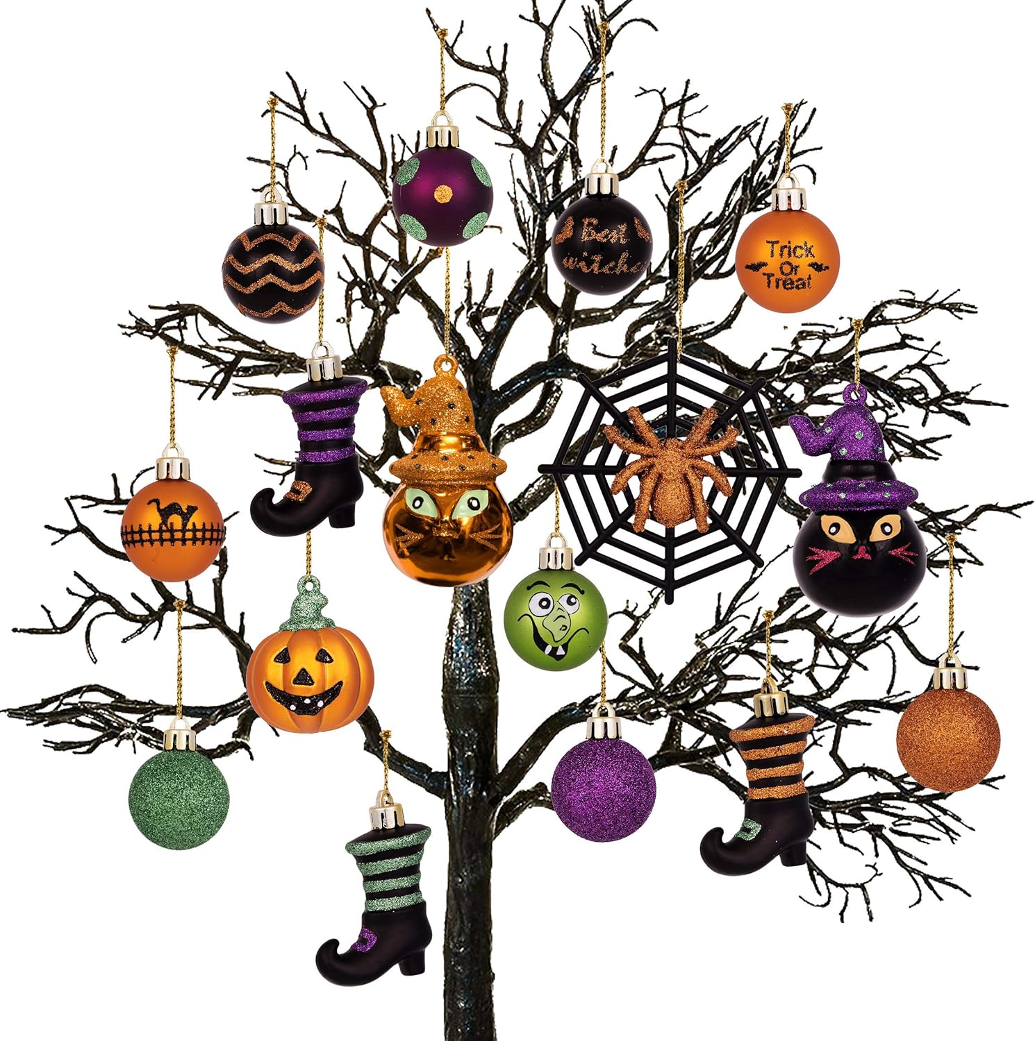 Valery Madelyn 24ct Shatterproof Halloween Ornaments, Cat & Pumpkin Hanging Ball Set for Small Tree Home Decor