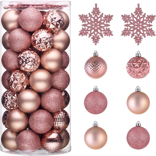 Valery Madelyn Christmas Tree Decorations Ornament Set for Fall Halloween, 50ct 2 Inches Pink Shatterproof Christmas Ball Ornaments Hanging Xmas Holiday Party Decor