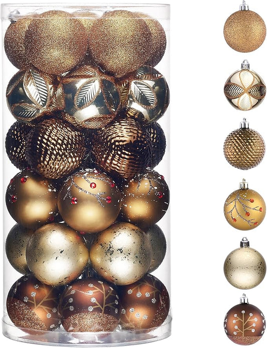 Valery Madelyn Christmas Tree Decorations, 30ct 2 Inches Brown Copper and Gold Shatterproof Christmas Ornaments Set, Woodland Bronze Hanging Ball Ornaments Bulk for Xmas Holiday Party Decor