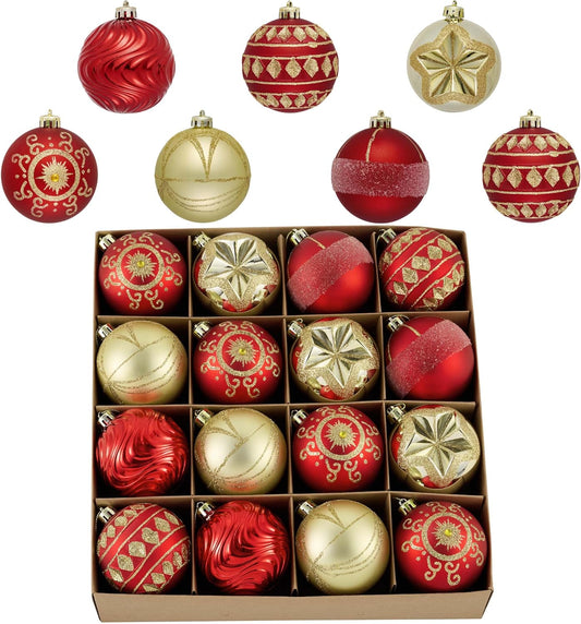 Valery Madelyn Ornaments for Christmas Tree Decorations, 16ct 2.36 Inches Red and Gold Shatterproof Christmas Ornaments Set Bulk, Luxury Hanging Decor for Xmas Party Holiday