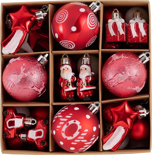 Valery Madelyn Christmas Ornaments Set, 35ct Red and White Shatterproof Christmas Tree Decorations Variety Ball Ornaments Bulk, Whimsical Hanging Ornaments for Xmas Holiday Party Decor