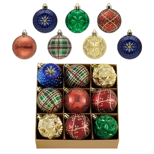 Valery Madelyn Ornaments for Christmas Trees, 9ct 2.36 Inches Red Green and Gold Shatterproof Christmas Tree Decorations, Luxury Hanging Ball Ornaments for Xmas Holiday Party Decor