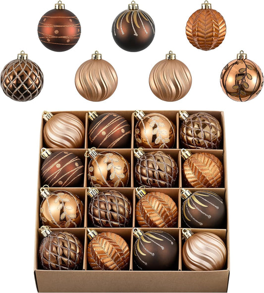 Valery Madelyn Christmas Ornaments Set, 16ct Bronze Copper and Gold Shatterproof Christmas Tree Decorations Ball Ornaments Bulk, 2.36 Inches Elegant Hanging Ornaments for Xmas Trees Decor