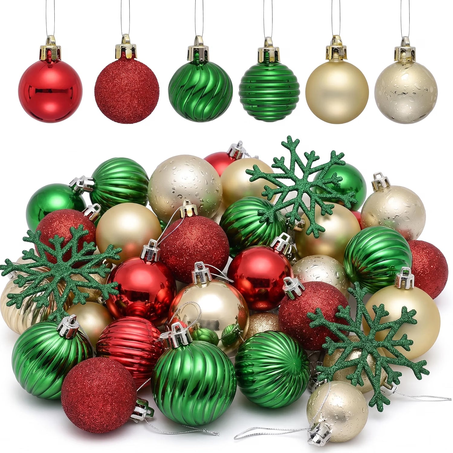 Valery Madelyn 36ct Mini Christmas Ball Ornaments Tree Decorations Set 1.18" Red Green Gold Shatterproof Hanging Ornaments Bulk for Fall Thanksgiving Autumn Xmas Holiday Party Decor