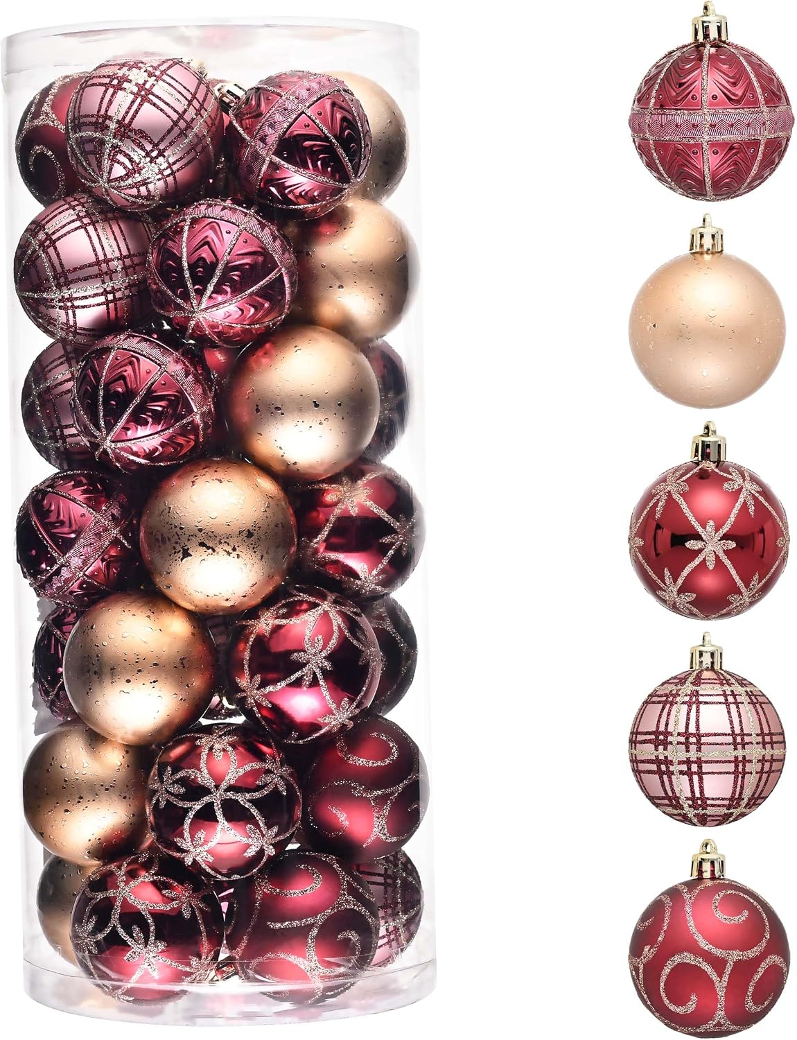 Valery Madelyn 35ct Christmas Tree Decorations Ball Ornaments 2.36 Inches Burgundy Red and Gold Shatterproof Christmas Tree Decorations, Luxury Hanging Ornaments Bulk for Xmas Holiday Party Decor