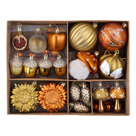 Valery Madelyn Fall Ornaments Tree Decorations for Home, 60ct Shatterproof Fall Ornaments for Small Tree, Orange Hanging Thanksgiving Autumn Christmas Ball Gnome Decor for Harvest Halloween Holiday