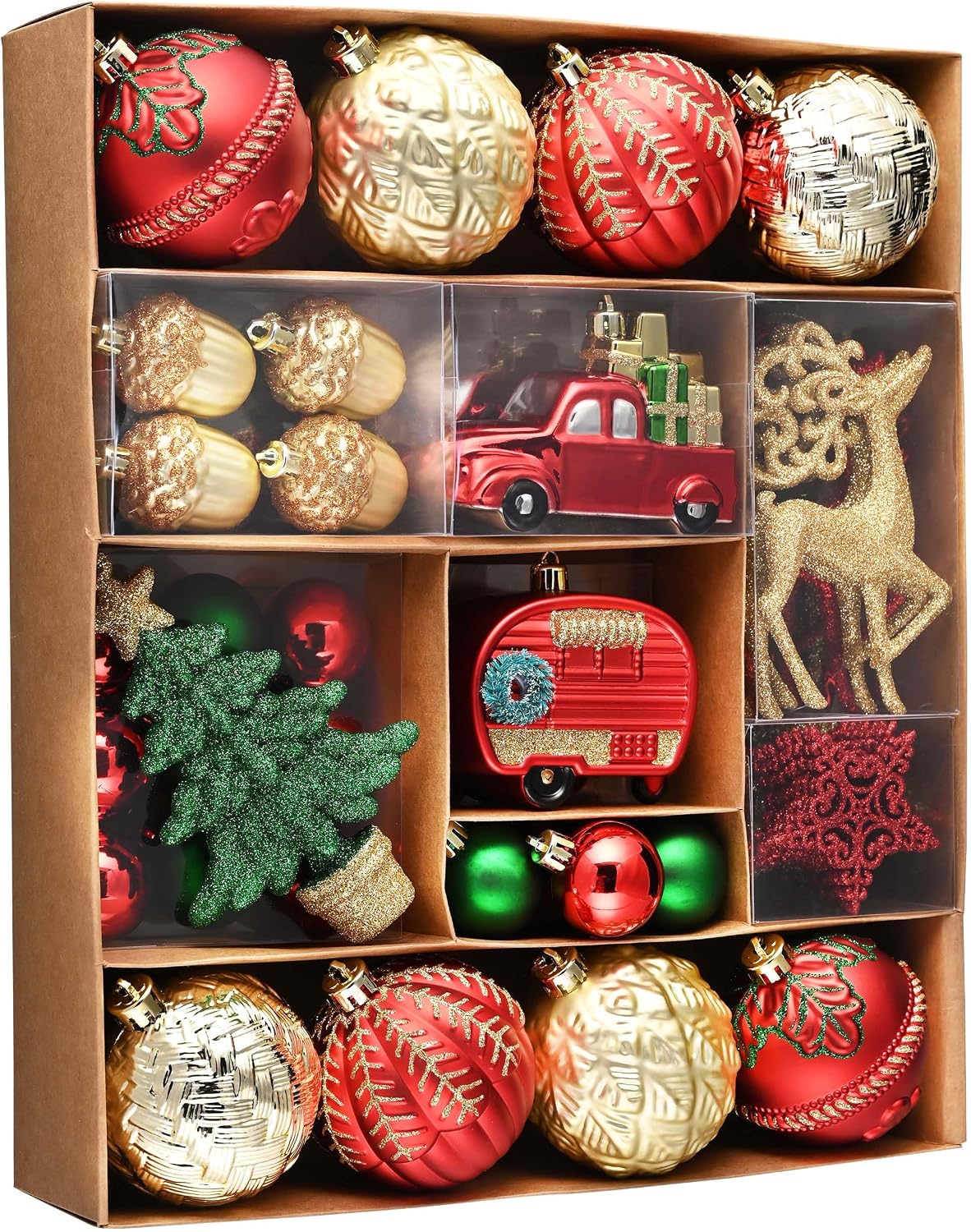 Valery Madelyn 100ct Christmas Tree Decorations Ball Ornaments Set Red Green and Gold Shatterproof Christmas Decorations Bulk, Traditional Country Hanging Ornaments for Xmas Holiday Decor