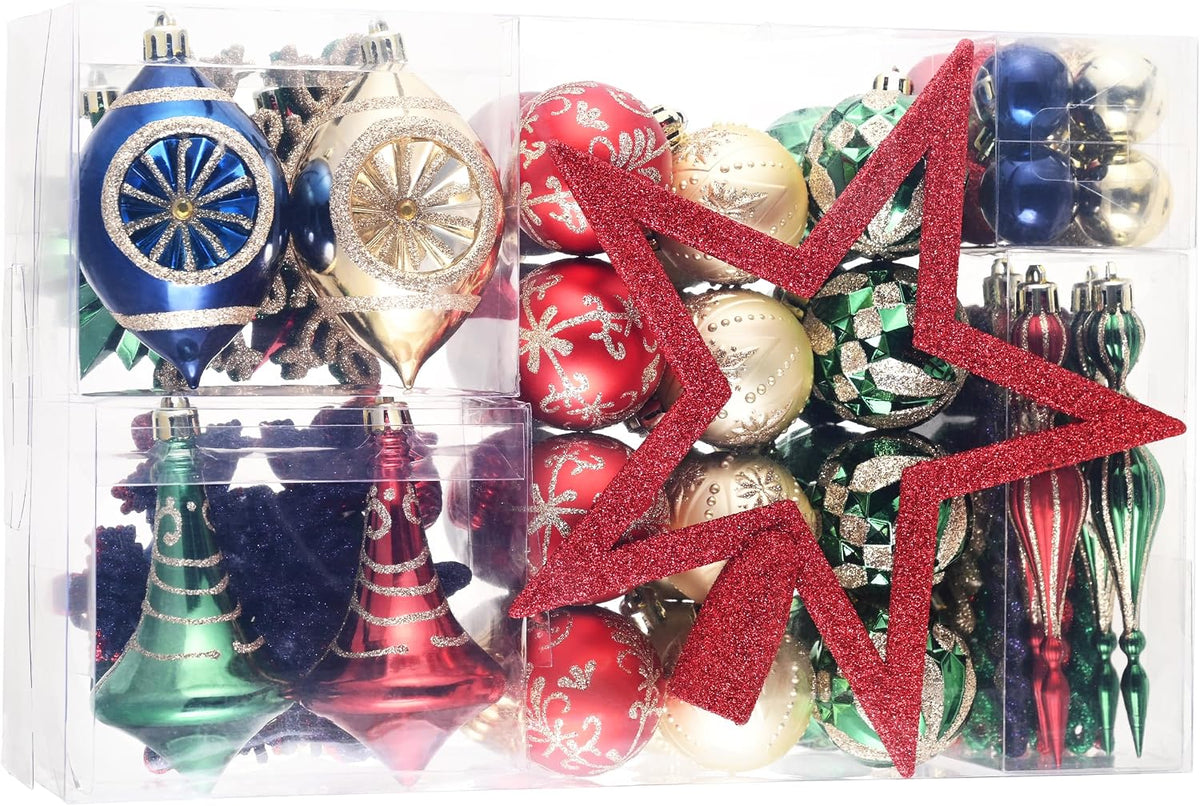 Valery Madelyn 100ct Christmas Tree Decorations Ball Ornaments Set Medium Red Green and Gold Shatterproof Christmas Tree Decorations, Luxury Hanging Ornaments Bulk for Xmas Holiday Decor