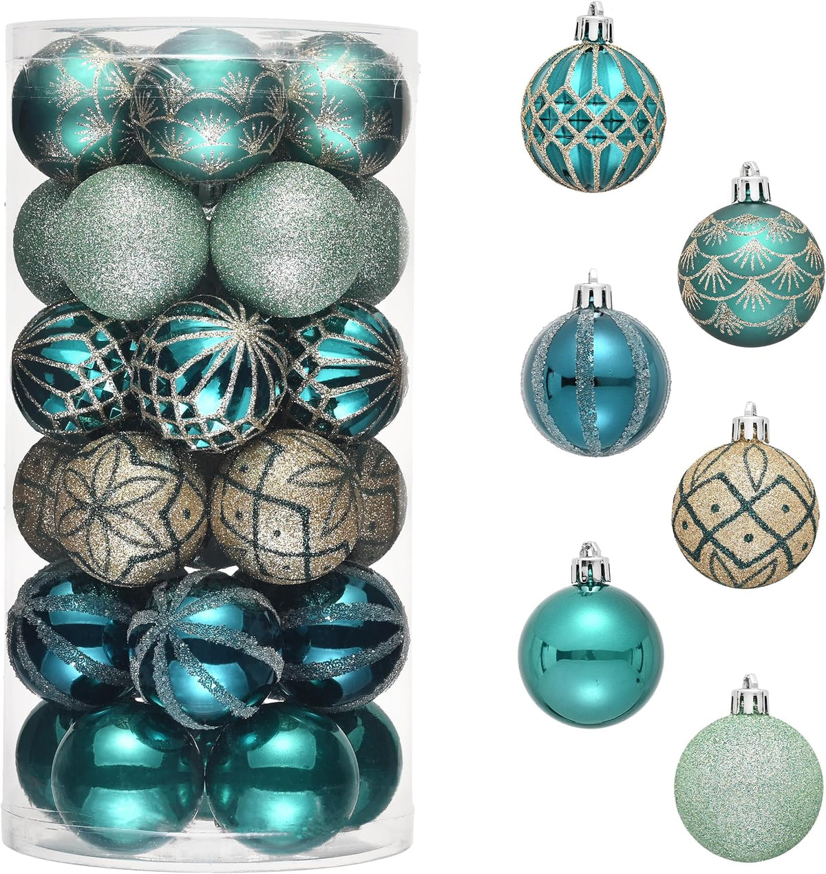 Valery Madelyn 30ct Christmas Tree Decorations Ball Ornaments 2 Inches Navy Blue Green and Gold Shatterproof Christmas Decorations Set, Elegant Hanging Ornaments for Xmas Holiday Party Decor