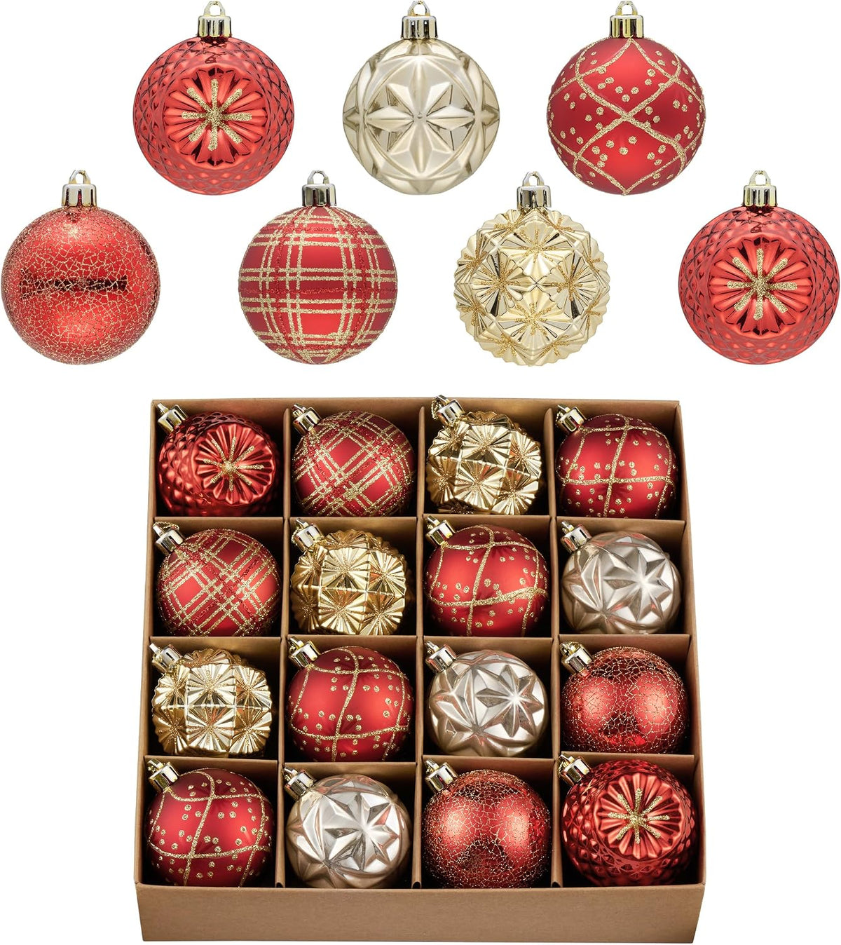 Valery Madelyn 16ct Christmas Tree Decorations Ball Ornaments 2 Inches Red and Gold Shatterproof Christmas Tree Decorations, Luxury Hanging Ornaments for Xmas Holiday Party Decor