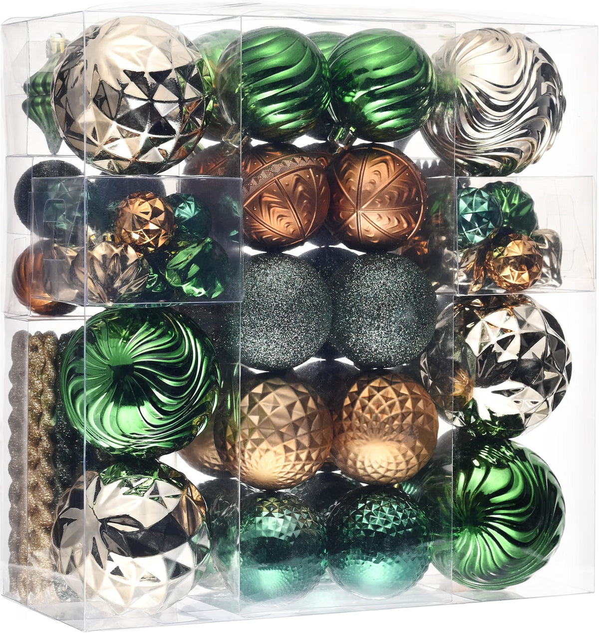 Valery Madelyn 100ct Christmas Tree Decorations Ball Ornaments Set Green Copper Brown Gold Shatterproof Hanging Ornaments Bulk for Fall Thanksgiving Autumn Harvest Xmas Holiday Party Decor