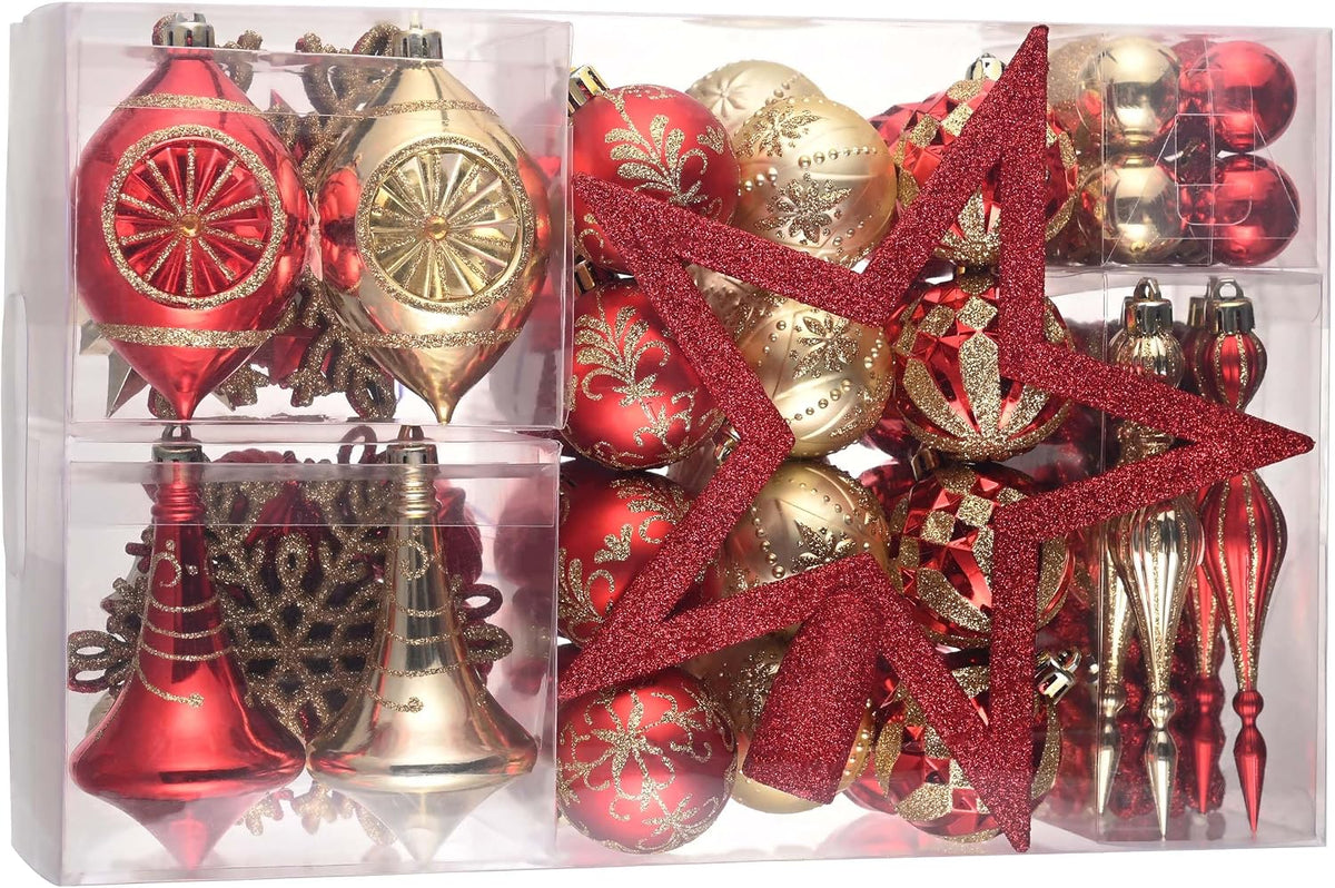 Valery Madelyn 100ct Christmas Tree Decorations Ball Ornaments Set Medium Red and Gold Shatterproof Christmas Tree Decorations, Luxury Hanging Ornaments Bulk for Xmas Holiday Decor