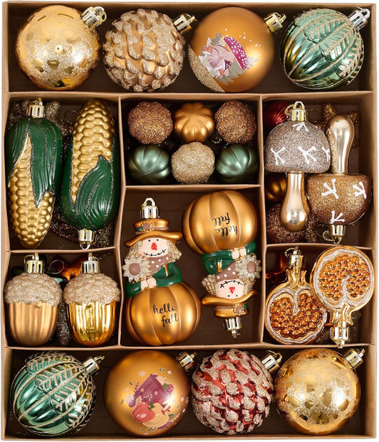 Valery Madelyn Fall Ornaments Tree Decorations for Home, 50ct Scarecrow Shatterproof Fall Ornaments for Small Tree, Orange Hanging Thanksgiving Autumn Christmas Ball Pumpkin Decor for Harvest Holiday