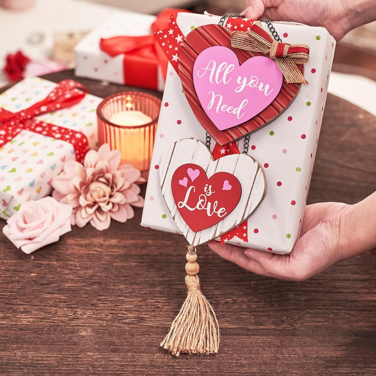 Valery Madelyn Valentines Day Decorations, Valentines Wall Decor, Heart Decor, Wooden Wreath for Front Door, Romantic Decorations for Home Galentines Day Proposal Wedding Anniversary, 12 inch