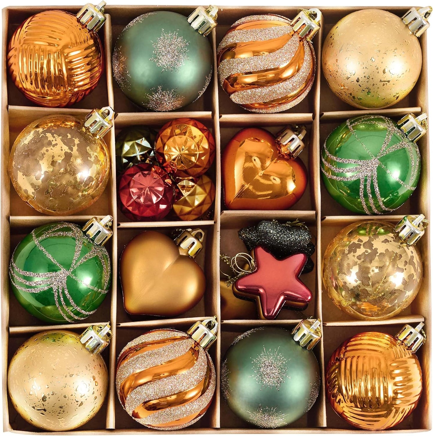 Valery Madelyn 28Pcs Fall Heart Shaped Ornaments Gift Pack, Thanksgiving Autumn Craft Painted Tree Heart Decorations, Orange Green Christmas Baubles Hanging Harvest Halloween Holiday Decor
