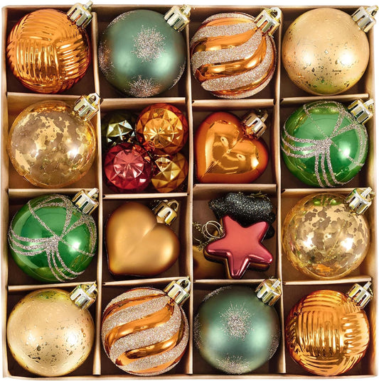Valery Madelyn 28Pcs Fall Heart Shaped Ornaments Gift Pack, Thanksgiving Autumn Craft Painted Tree Heart Decorations, Orange Green Christmas Baubles Hanging Harvest Halloween Holiday Decor