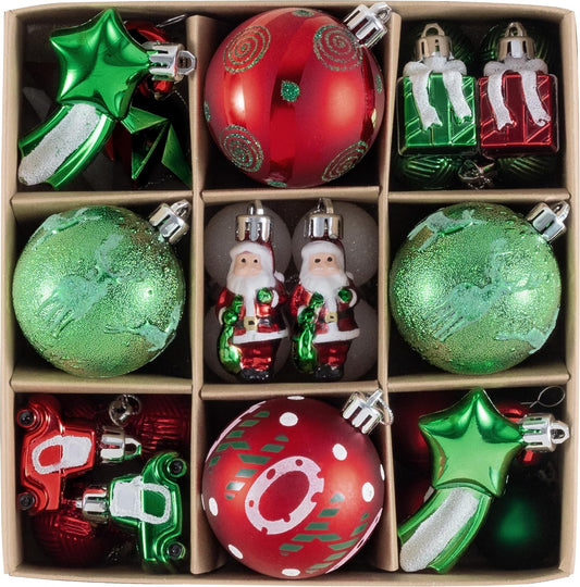 Valery Madelyn Christmas Ornaments Set, 35ct Red Green White Shatterproof Christmas Tree Decorations Variety Ball Ornaments Bulk, Whimsical Hanging Ornaments for Xmas Holiday Party Decor