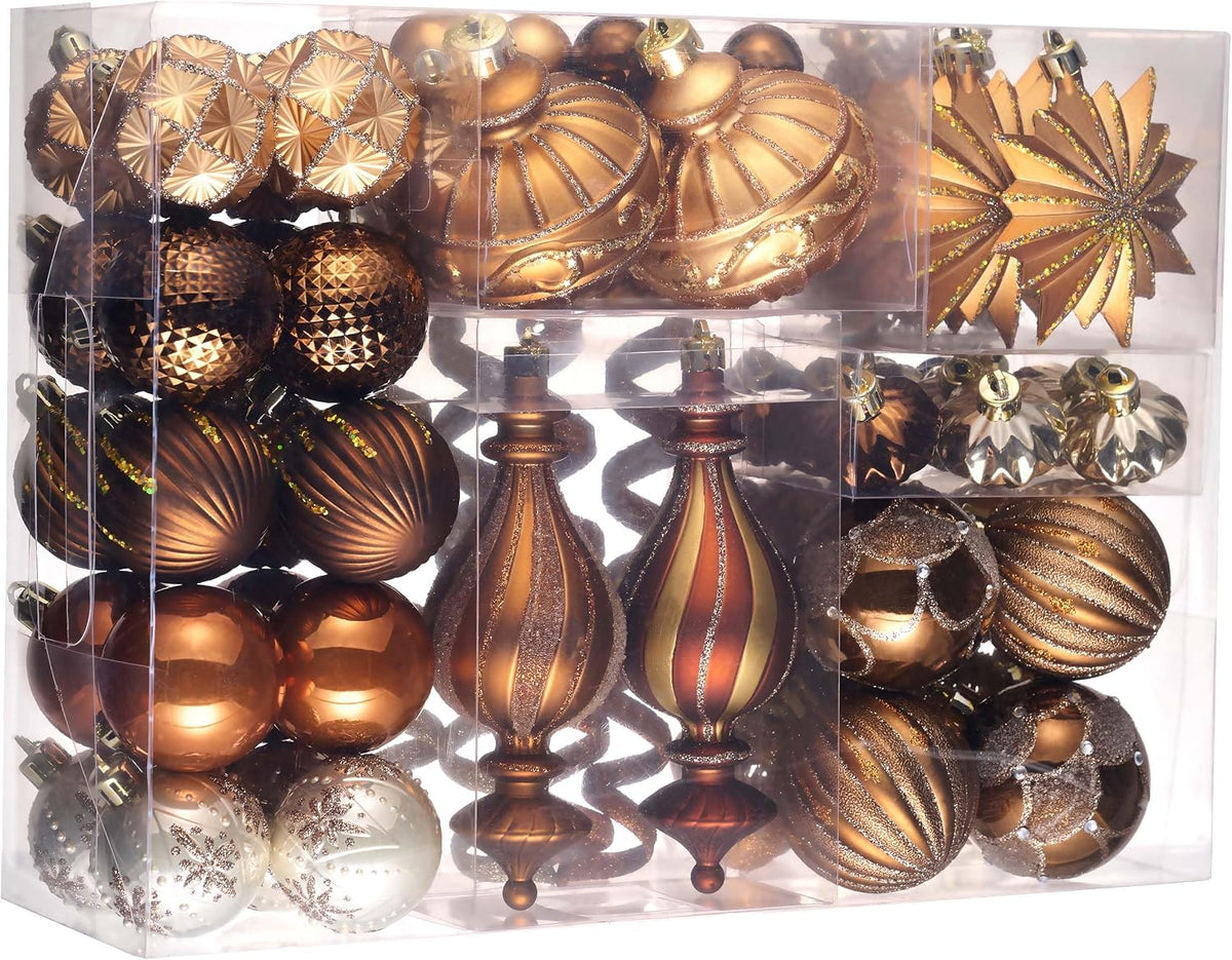Valery Madelyn 108ct Christmas Tree Decorations Ball Ornaments Set Medium Bronze Copper Gold Shatterproof Christmas Tree Decorations, Luxury Brown Hanging Ornaments Bulk for Xmas Holiday Party Decor