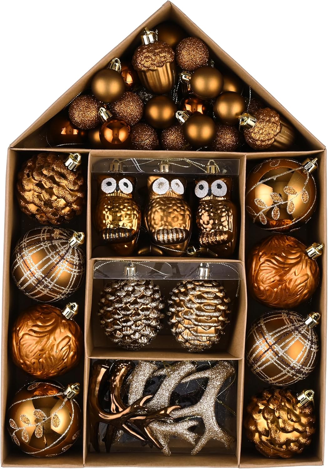 Valery Madelyn 40ct Christmas Tree Decorations Ball Ornaments Set Bronze Copper and Gold Shatterproof Christmas Decorations, Woodland Brown Hanging Ornaments Bulk for Xmas Holiday Party Decor