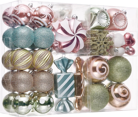Valery Madelyn Christmas Ornaments Set, 108ct Colorful Macaron Pastel Shatterproof Christmas Tree Decorations Ball Ornaments Bulk, Hanging Ornaments for Xmas Trees Holiday Party Decor