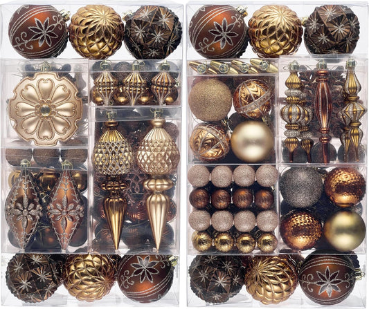 Valery Madelyn Christmas Tree Ornaments, 155ct Bronze Brown Copper and Gold Shatterproof Christmas Tree Decorations, Elegant Hanging Ball Ornaments Bulk for Xmas Holiday Wedding Party Decor