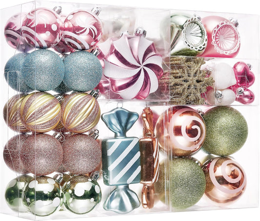 Valery Madelyn Christmas Ornaments Set, 108ct Colorful Macaron Pastel Shatterproof Christmas Tree Decorations Ball Ornaments Bulk, Hanging Ornaments for Xmas Trees Holiday Party Decor