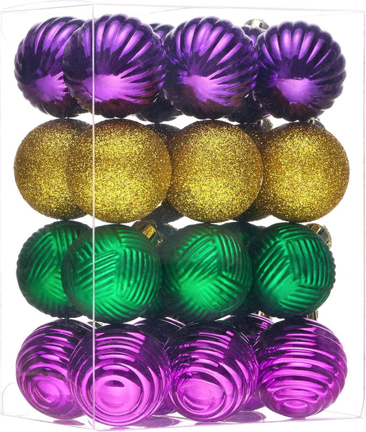 Valery Madelyn 1.6" Small Christmas Ornaments Tree Decorations, 24ct Purple Green and Gold Shatterproof Christmas Ball Ornament Set, Hanging Ornament for Xmas Valentines Day Holiday Party Decor