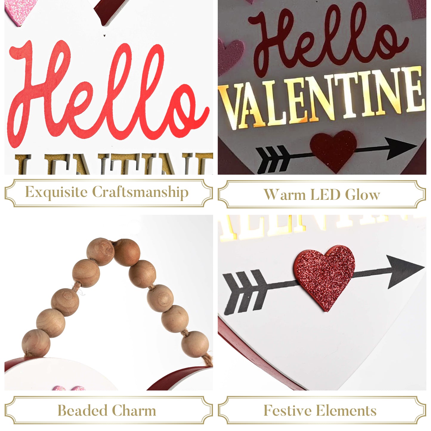 Valery Madelyn Valentines Day Decorations, Wooden Heart Decor with LED Light, Valentine Wreath for Front Door, Romantic Heart Decorations for Home Proposal Wedding Anniversary, 9 inch