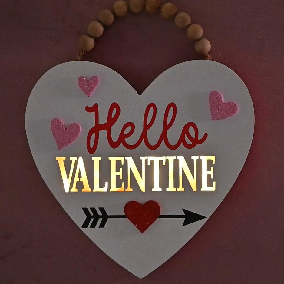 Valery Madelyn Valentines Day Decorations, Wooden Heart Decor with LED Light, Valentine Wreath for Front Door, Romantic Heart Decorations for Home Proposal Wedding Anniversary, 9 inch