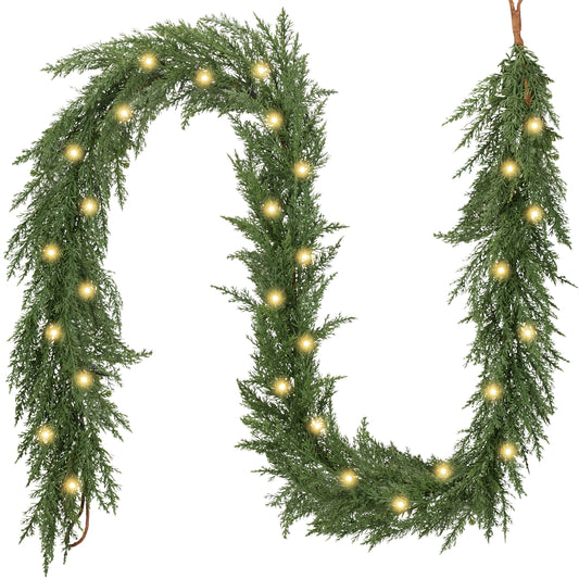 Valery Madelyn 6ft Real Tough Christmas Garland for Mantle, Lighted Artificial Norfolk Pine Cedar Garland, Realistic Soft Pre-Lit Fall Garland for Door Fireplace Table Centerpiece Outdoor Home Decor
