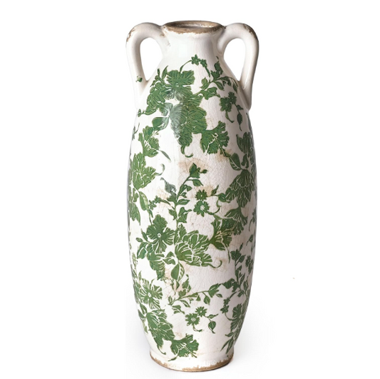 VICTOR & TERESA Green White Floor Vase for Pampas Grass, 13.8'' Tall Vase for Home Decor, Ceramic Farmhouse Decorative Large Vases for Flower, Mantel, Living Room, Shelf, Centerpieces, Gift for Mom