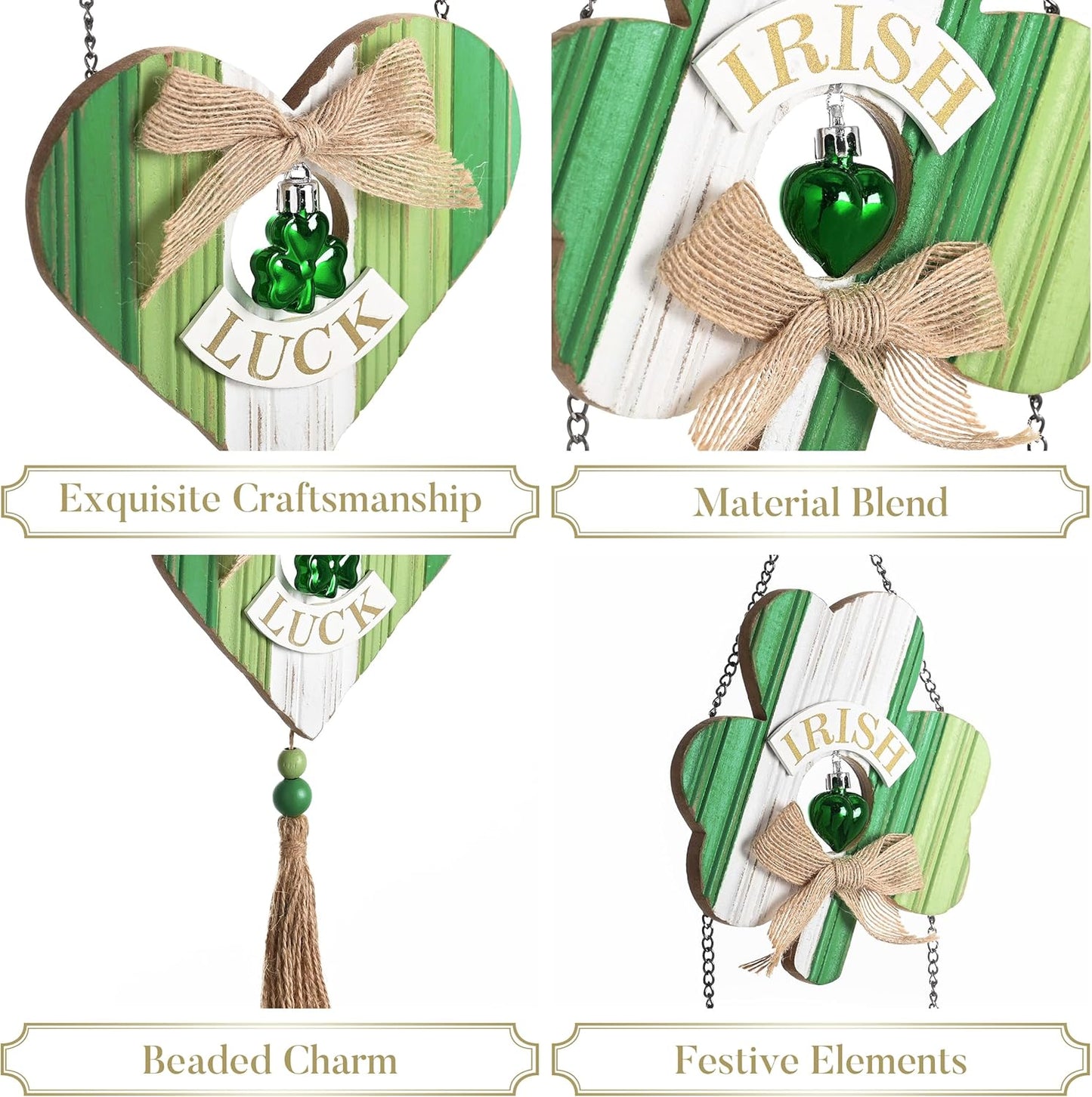 Valery Madelyn St Patrick's Day Decorations, Wooden Shamrock Decorations, St Patrick's Day Wall Decor Hanging Decor with Tassel and Beads, Spring Decoration for Home Office Party, 20 inch