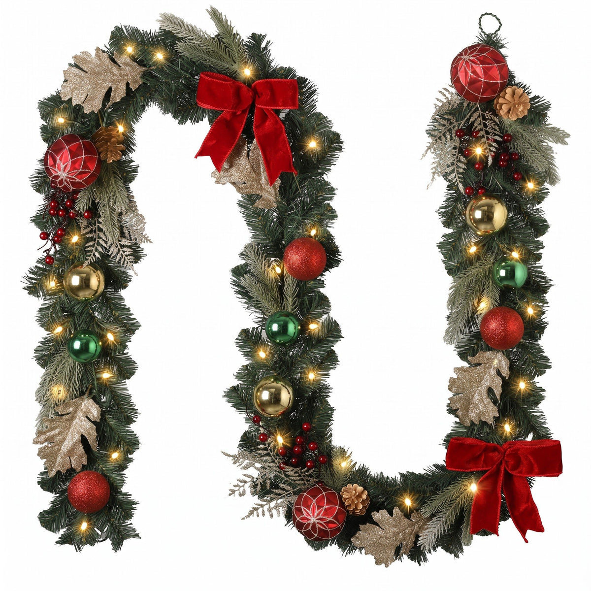 Valery Madelyn 9ft Christmas Garland for Mantel Burgundy Green Gold
