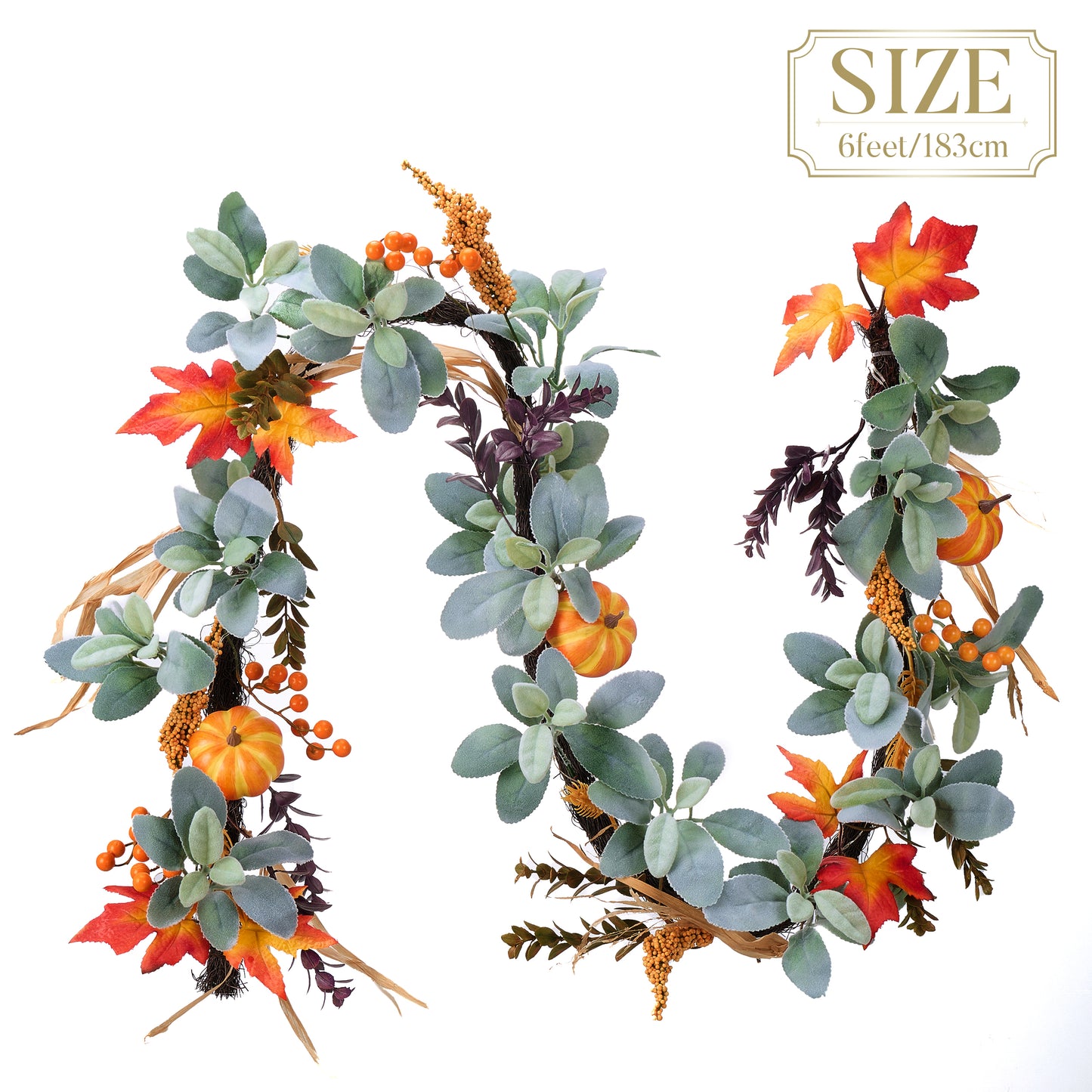 Valery Madelyn 6ft Lighted Fall Garland, Silk Pumpkin & Maple Leaves for Mantel Table Fireplace Decor