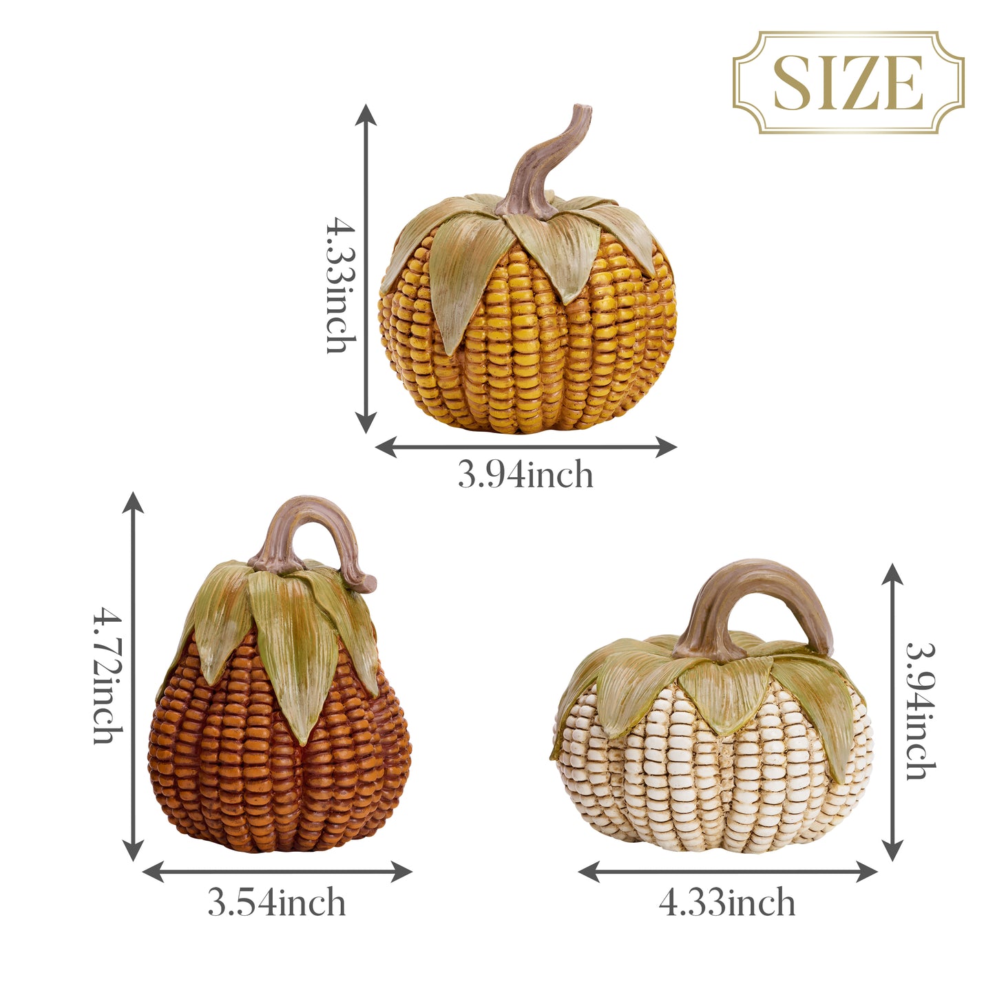 Valery Madelyn 3Pcs Fall Pumpkin Set, 5.1" Resin Corn Figurines for Table Centerpiece Thanksgiving Decor