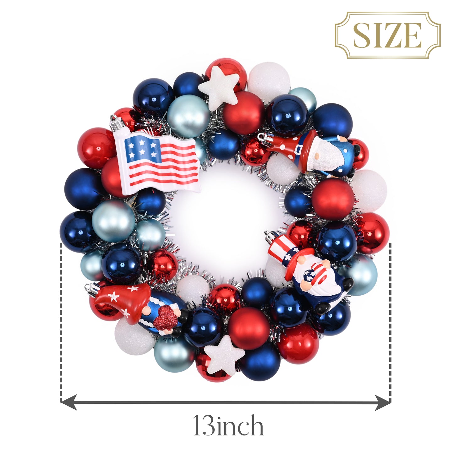 Valery Madelyn 4th of July Ball Wreaths for Front Door,Red White Blue Patriotic Wreath with Lights, American Decorations for Memorial Day,13'