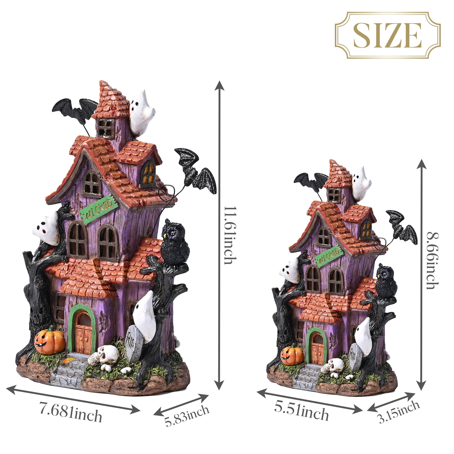 Valery Madelyn 12" Pre-Lit Haunted House, Resin Halloween Village for Home Party Table Mantel Decor